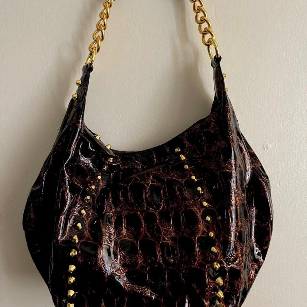 Brown and Gold Hobo Handbag with Chain Strap - Picture 1 of 1